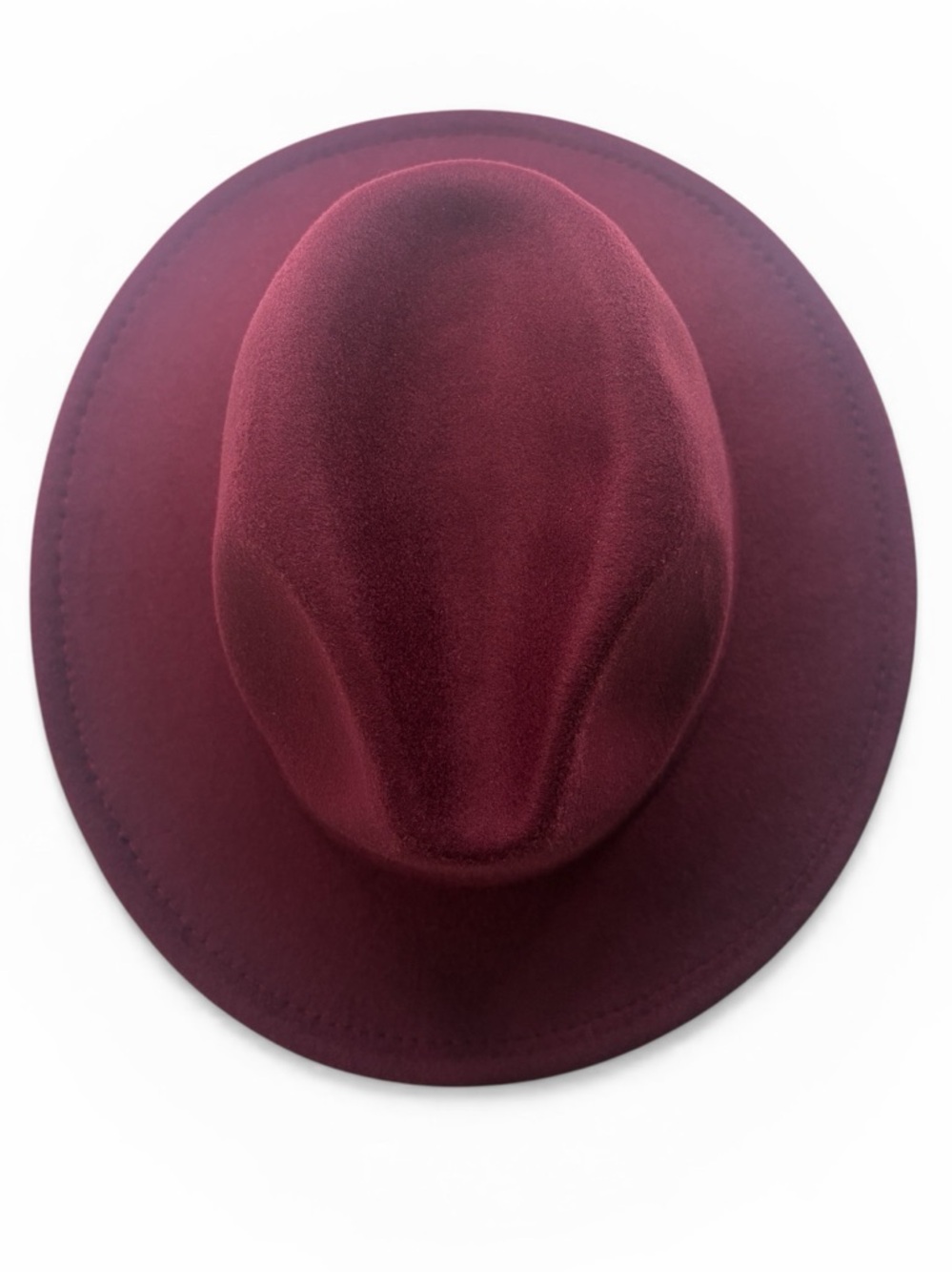 Burgundy Felt Fedora Wide-Brimmed Mountain Hat, Big Brim Hat, Panama Jazz - Picture 3 of 7